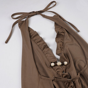 Robe à décolleté plongeant en V - Marron