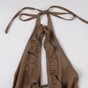 Robe à décolleté plongeant en V - Marron