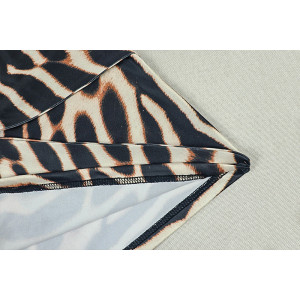 Robe courte col plissé asymétrique - Léopard