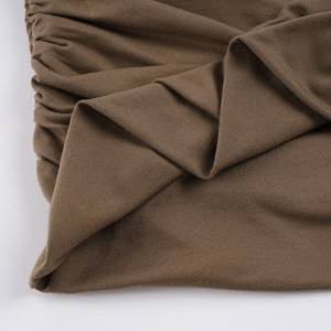 Robe fourreau à col en V plissée - Marron