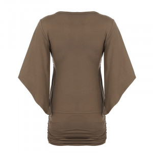 Robe fourreau à col en V plissée - Marron