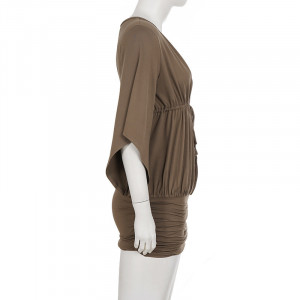 Robe fourreau à col en V plissée - Marron