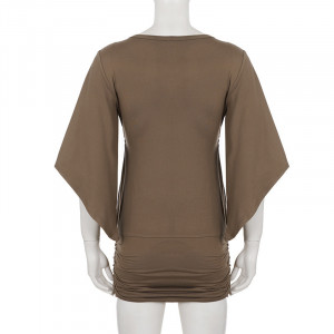 Robe fourreau à col en V plissée - Marron