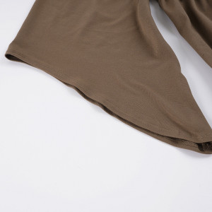 Robe fourreau à col en V plissée - Marron