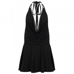 Robe dos nu à rivets  - Noir