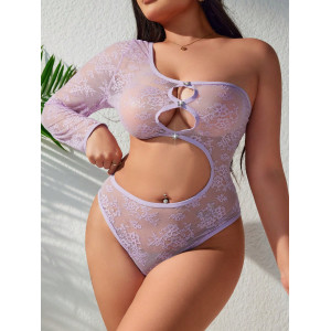 Body grandes tailles en dentelle florale - Mauve