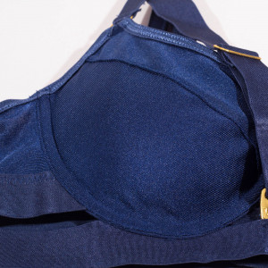 Ensemble lingerie sexy bleu marine – Soutien-gorge pigeonnant & culotte à détails dorés