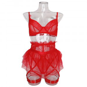 Ensemble lingerie dentelle transparente – Soutien-gorge sexy & string en tulle raffiné - Noir ou Rouge