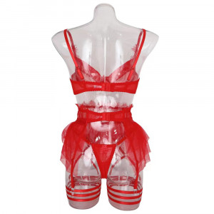 Ensemble lingerie dentelle transparente – Soutien-gorge sexy & string en tulle raffiné - Noir ou Rouge