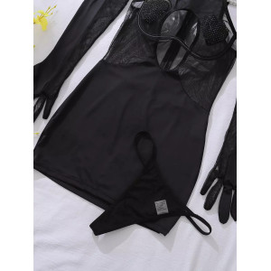 Robe courte noire sexy avec découpes et transparence – Tenue clubwear moulante 3 pièces