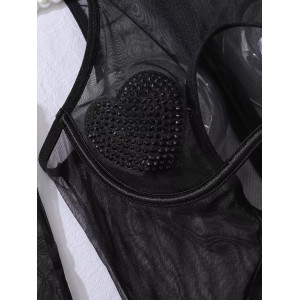 Robe courte noire sexy avec découpes et transparence – Tenue clubwear moulante 3 pièces