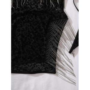 Robe courte sexy à motifs léopard, découpes et strass - Noir