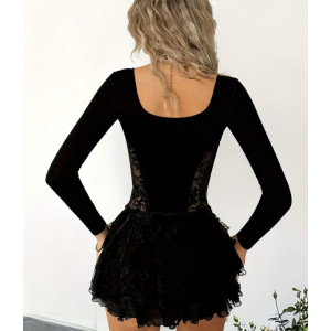 Robe sexy volantée avec boutons élégants - Noir