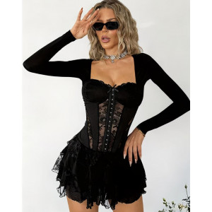 Robe sexy volantée avec boutons élégants - Noir