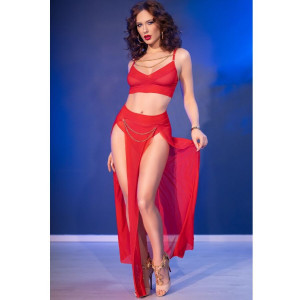 CHILIROSE - CR 4850 ENSEMBLE TOP ET LEGGINGS ROUGE AVEC ACCESSOIRES DORÉS