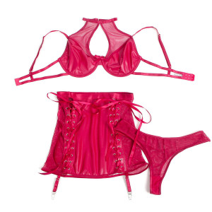 SUBBLIME - 957612 ENSEMBLE SOUTIEN-GORGE ET JUPE EN CUIR ROUGE