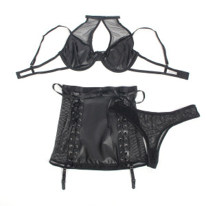 SUBBLIME - 957582 ENSEMBLE SOUTIEN-GORGE ET JUPE EN CUIR NOIR