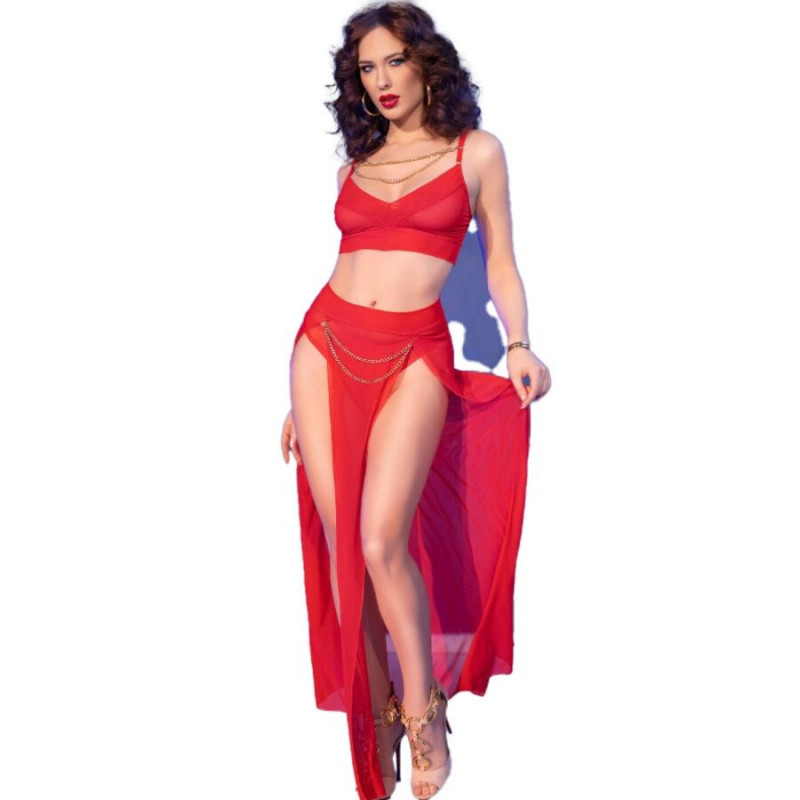 CHILIROSE - CR 4850 ENSEMBLE TOP ET LEGGINGS ROUGE AVEC ACCESSOIRES DORÉS CHILIROSE - CR 4850 ENSEMBLE TOP ET LEGGINGS ROUGE AVEC ACCESSOIRES DORÉS