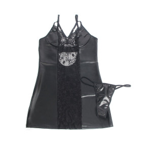 SUBBLIME - 957520 ROBE EN CUIR PU AVEC DENTELLE FLORALE NOIRE