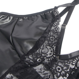 SUBBLIME - 957520 ROBE EN CUIR PU AVEC DENTELLE FLORALE NOIRE