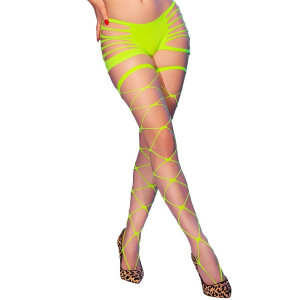 CHILIROSE - CR 4867 BAS RÉSILLE VERT FLUO AVEC TROUS
